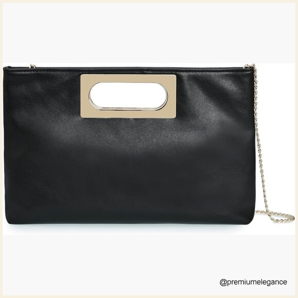 Handbags - Faux Leather Evening Clutch with Chain Strap for Formal Events